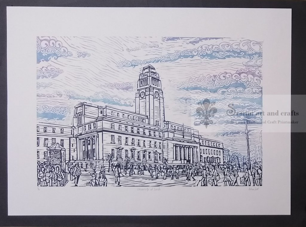 Leeds university limited edition woodcut