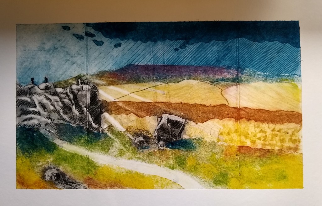 Finished Collagraph print showing texture ink on card