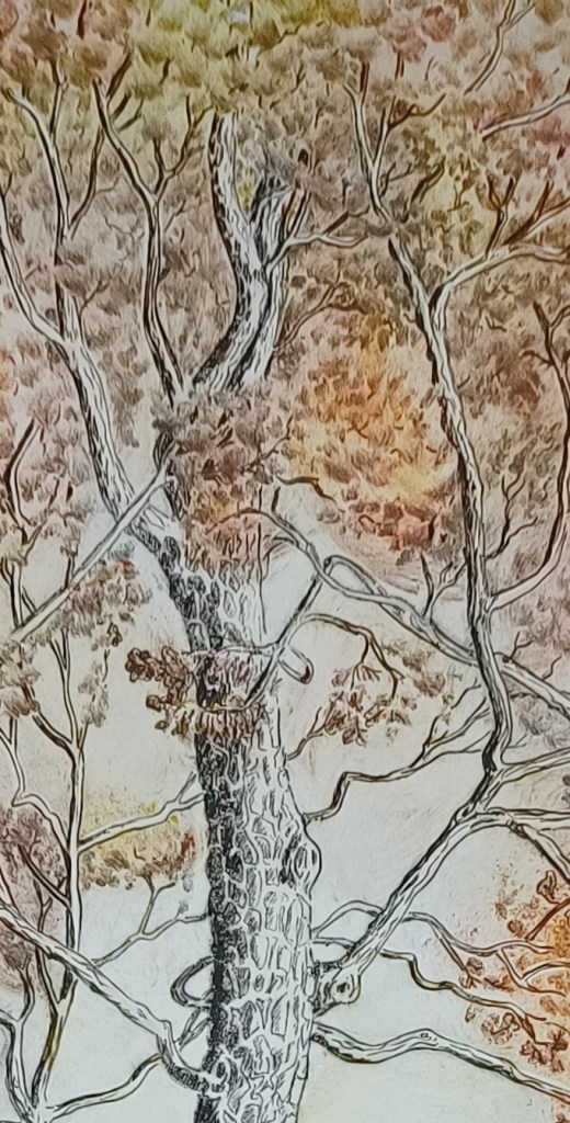 Hand engraved tree print
