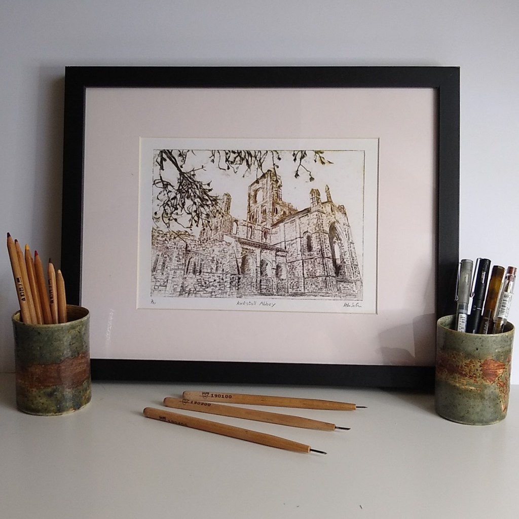 Historic build of Kirkstall Abby in Leeds original print